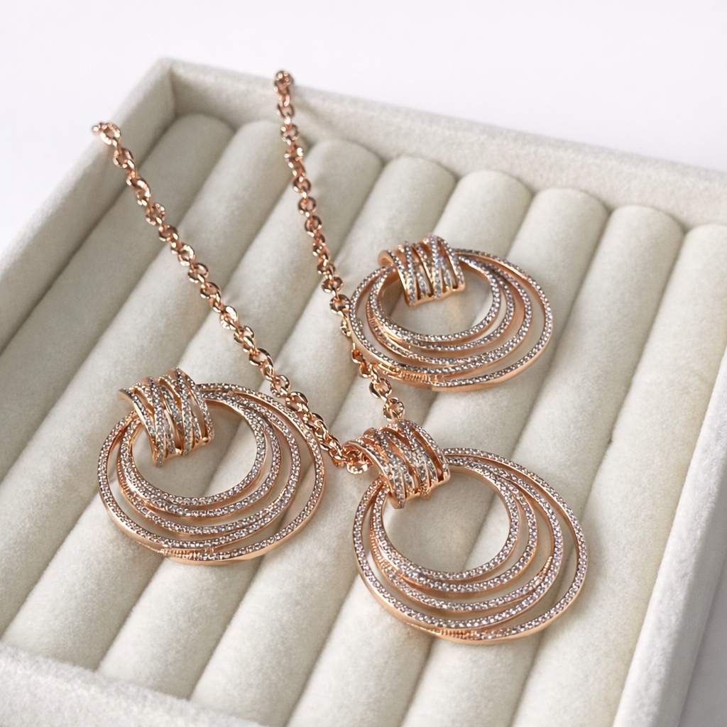 Éclat Rosé – sautoir &boucle en Rose Gold